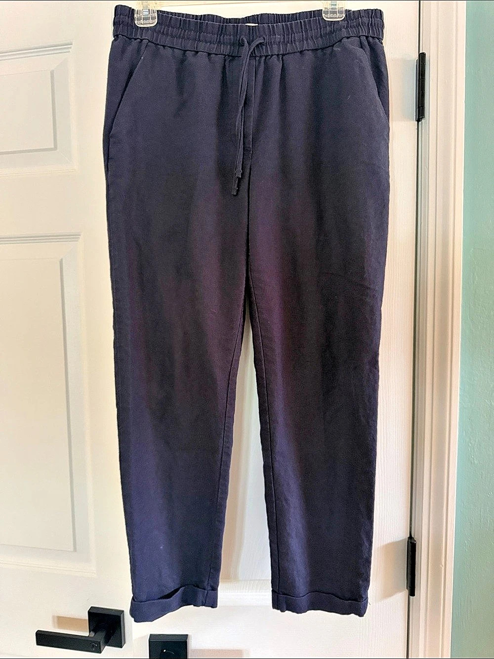 J.Crew Drawstring linen pant Straight Leg Blue Size 6